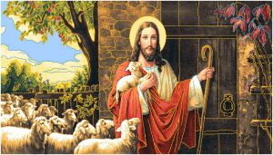 Картина гобелен "Пастух и овцы" в двойной багетной раме. Размер гобелена 135х70 см.